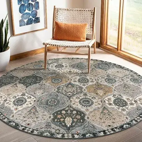 Lahome Floral Round Ultra-thin Boho 6ft Rug
