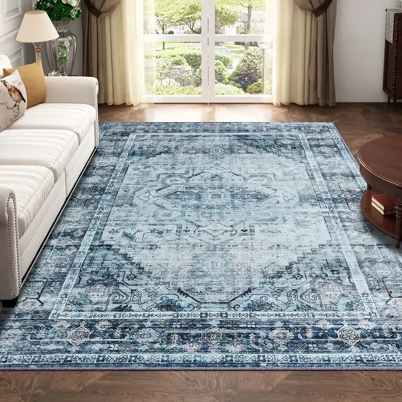 Litopyo Blue Vintage Floral Rug