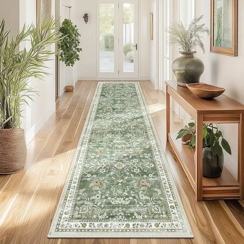 Yamaziot Boho Floral Mottled Green Rug