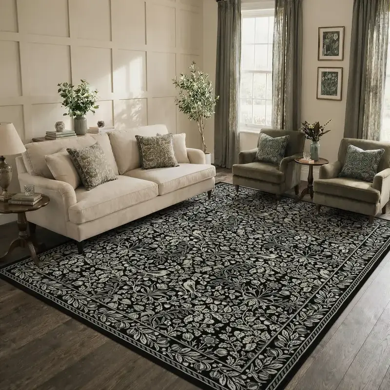 Lahome Floral Black Botanical Rug — view 2