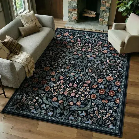 Lahome Floral Black Botanical Rug — view 3