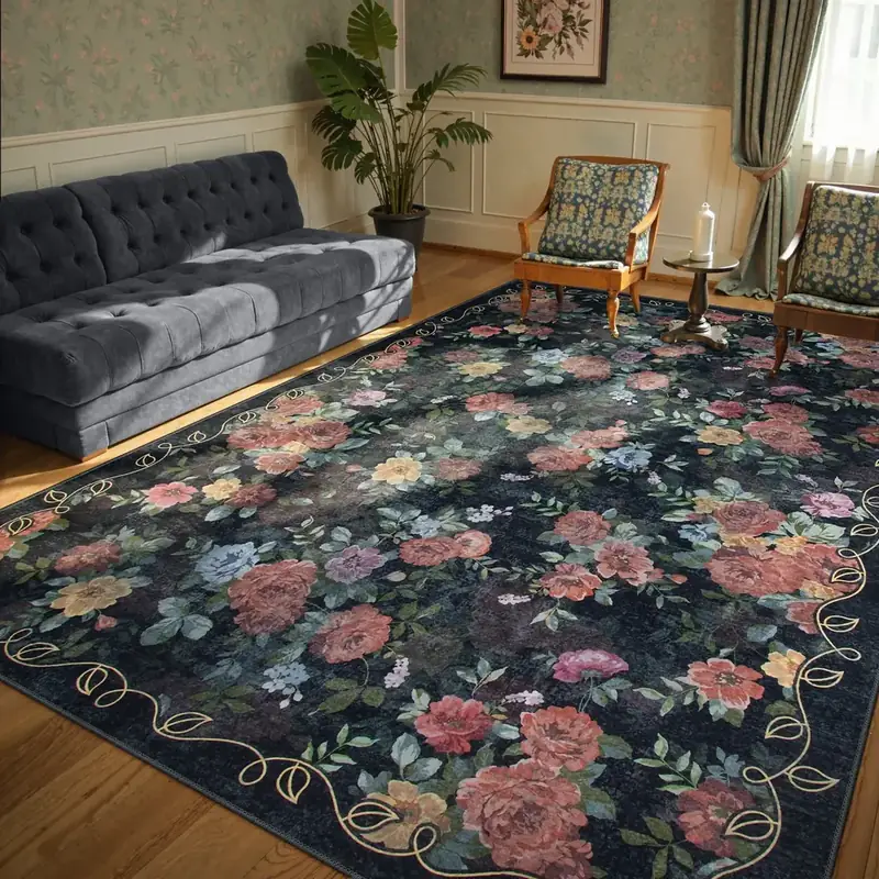 Lahome Floral Black Botanical Rug — view 4
