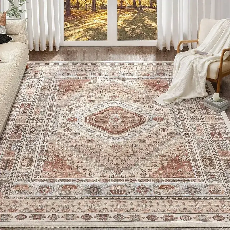 Vecarf Moroccan Geometric Boho Beige Rug