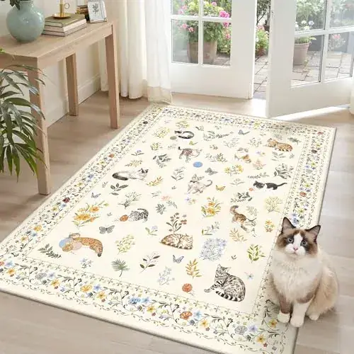 Rugcomf Boho Floral Animal Rug