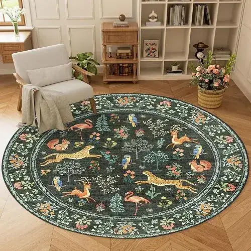 Rugcomf Round Circle Boho Floral 6ft Rug