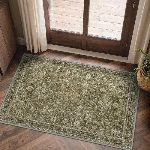 Zarvenda Vintage Floral Brown Green Rug