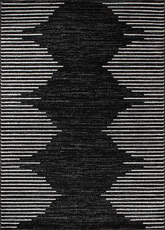 Rugshop Bohemian Stripe Lines Black Rug — view 2