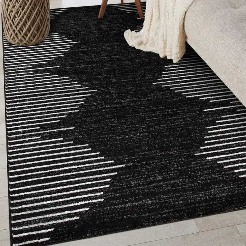 Rugshop Bohemian Stripe Lines Black Rug — view 4