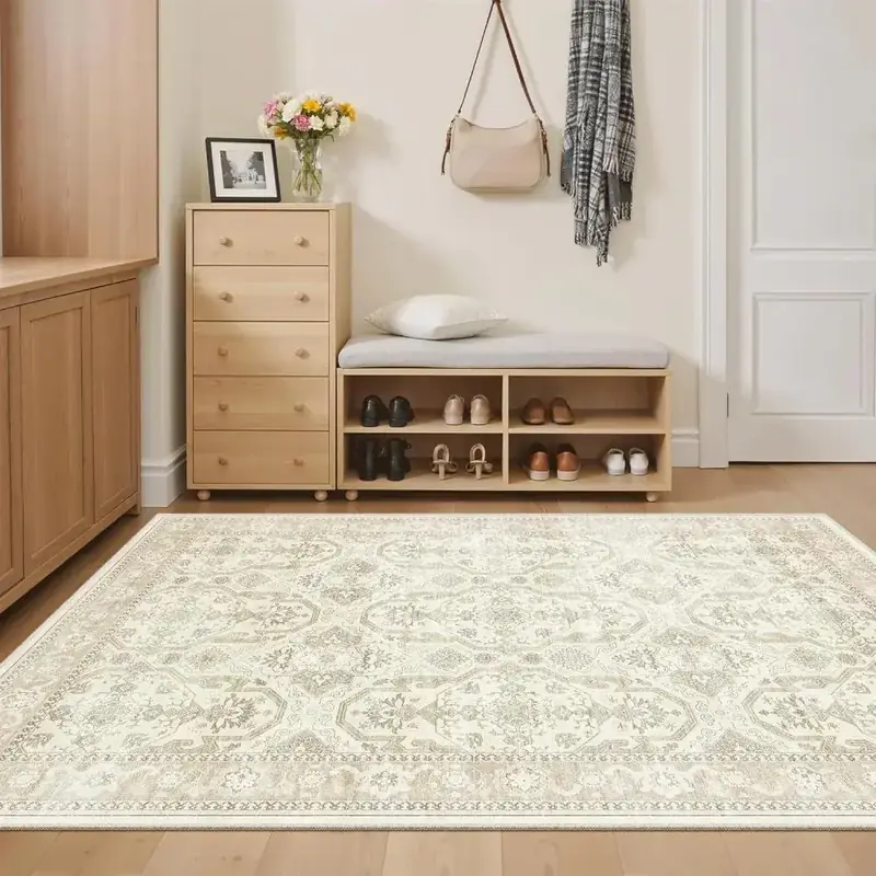 Soalmost Beige Neutral Abstract Rug
