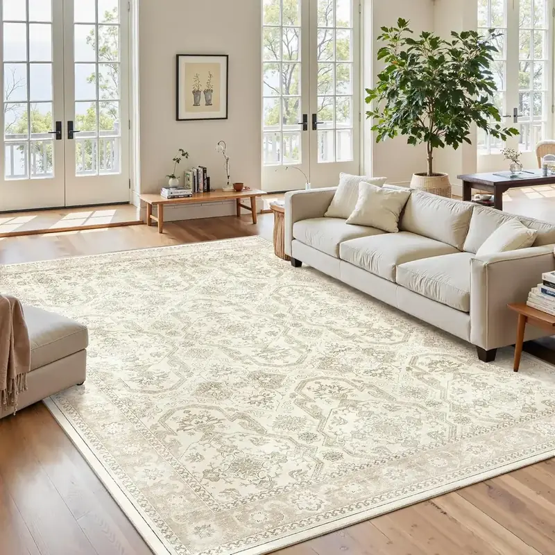 Soalmost Beige Neutral Abstract Rug — view 2