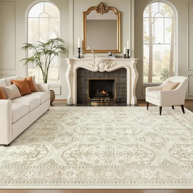 Soalmost Beige Neutral Abstract Rug — view 3