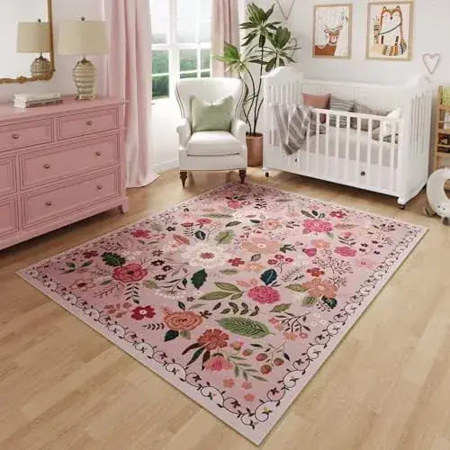 Youime Floral Pink Girls’ Rooms Rug
