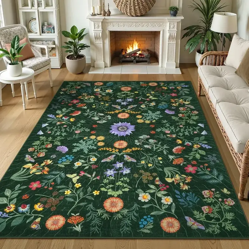 Anidaroel Floral Green Rug