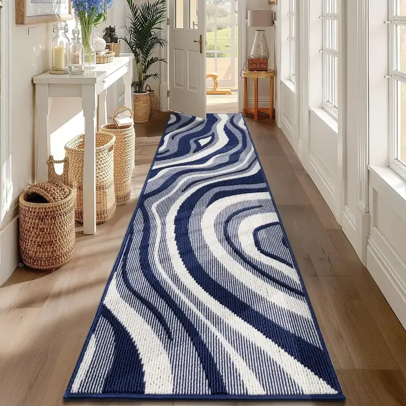 Byyvoo Blue Gray Coastal Abstract Rug