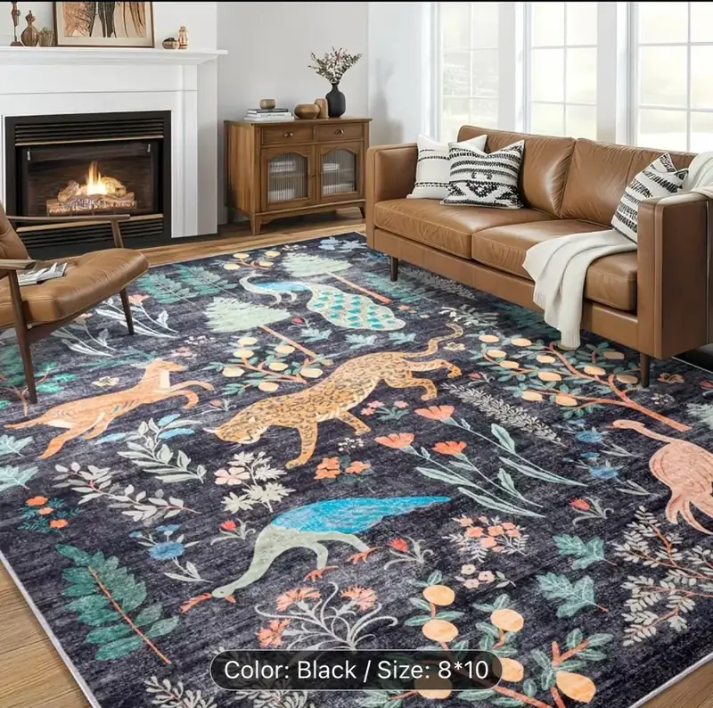 Besblee Animal Print Floral Playroom Rug — view 3