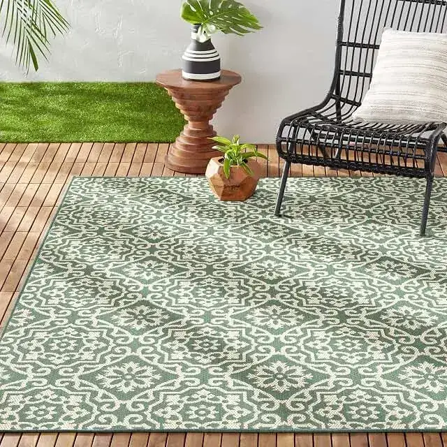 Nfeco Reversible Plastic Green Boho Rug — view 4