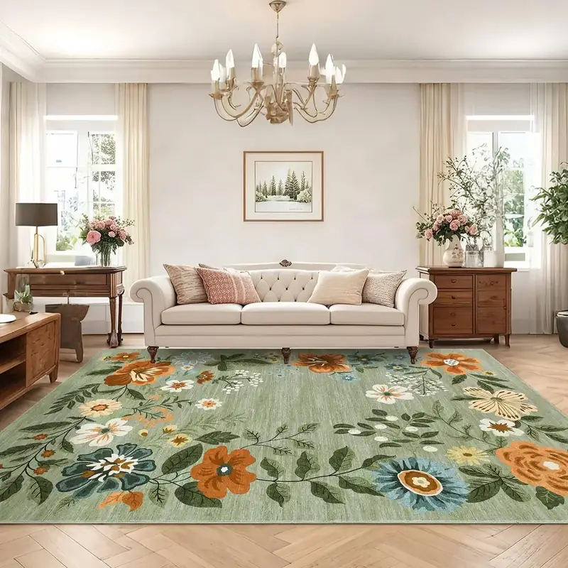 Garveehome Floral Resistance Laundry Sage Rug