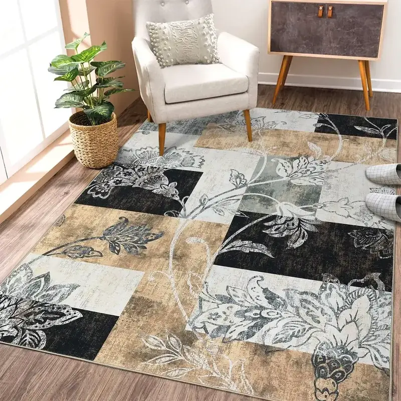 Garveehome Floral Black Rug