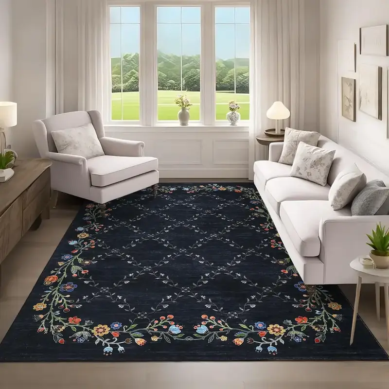 Garveehome Floral Black Rug — view 4