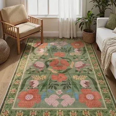 Keydol Vintage Flower Green Rug — view 2