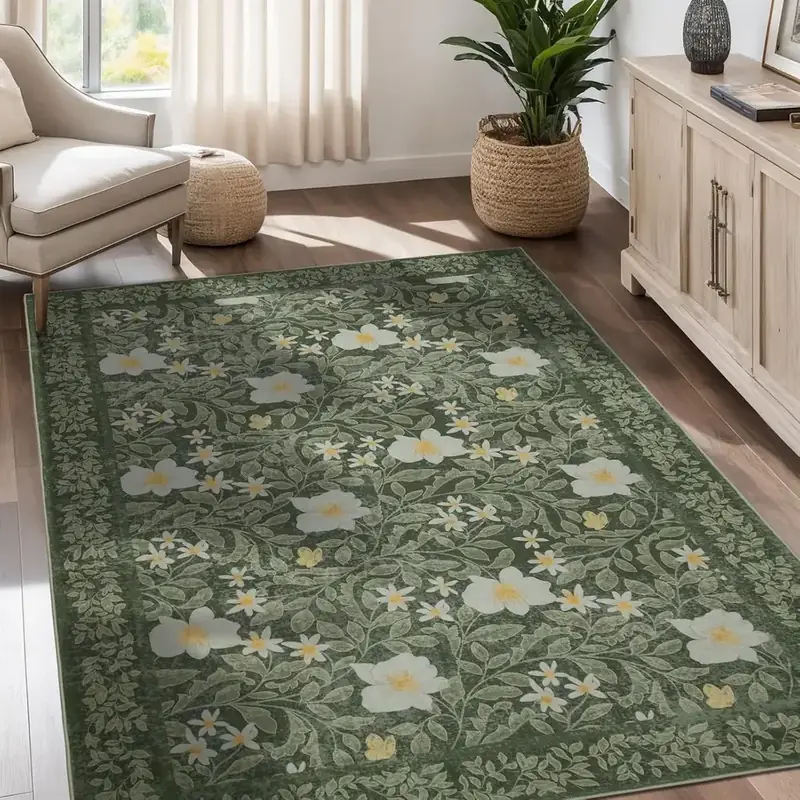 Siiloom Dark Green Boho Floral Rug