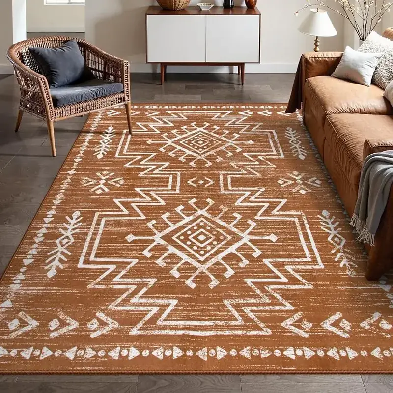 Vecarf Moroccan Boho Light Brown Rug