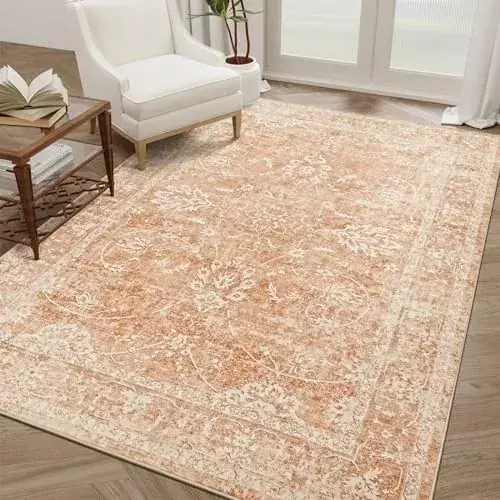 Lunasun Farmhouse Floral Beige Orange Rug