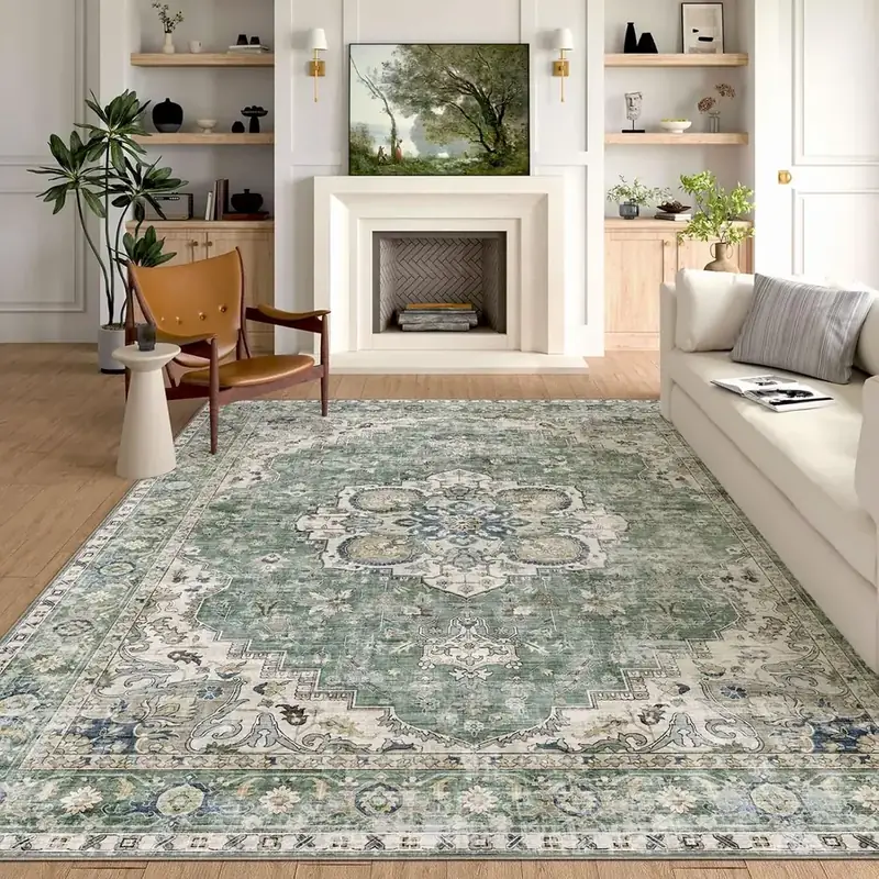 Lunasun Sage Green Boho Floral Rug