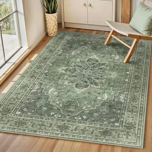 Lunasun Dark Green Boho Floral Rug