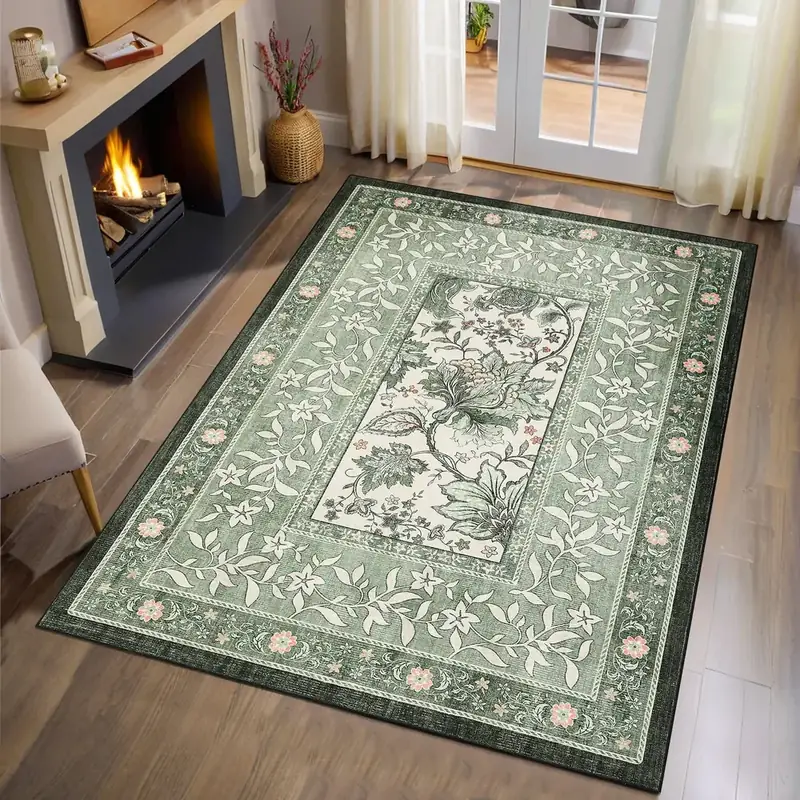 Lunasun Green Boho Floral Rug — view 2