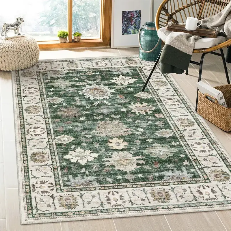 Lunasun Green Boho Floral Rug — view 4