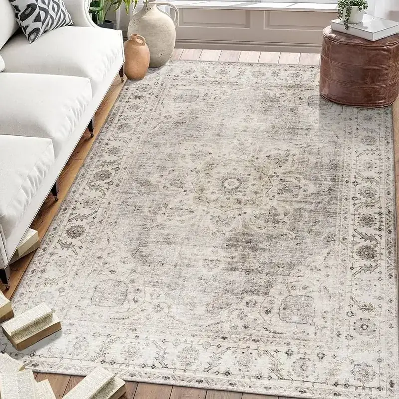 Homewill Oriental Vintage Floral Distressed 5×5 Rug