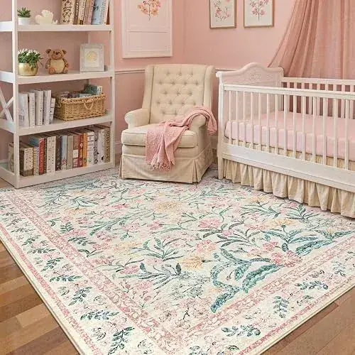 Wonnitar Baby Neutral Ultra-thin Floral Rug — view 4