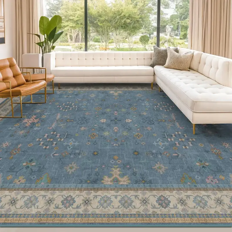 Hazo Haus Beige Blue Round Circle Rug — view 2