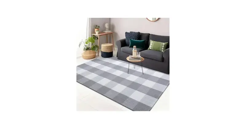 Olanly Grey White Striped Cotton Rug