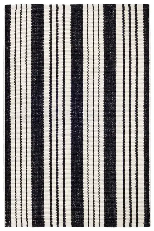 Olanly Black White Striped Cotton Rug
