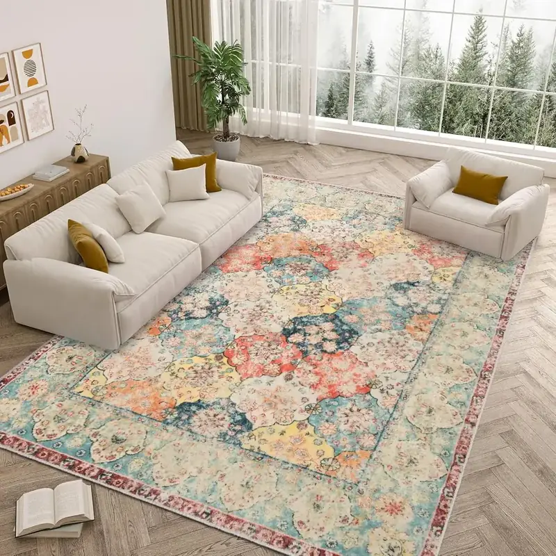 Amtovo Boho Floral Vintage Accent 8×10 Black Rug