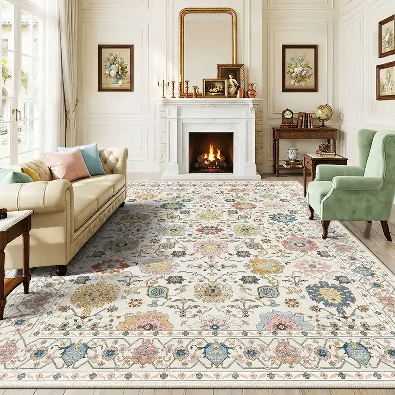 Amtovo Boho Floral Vintage Accent 8×10 Beige Rug — view 4