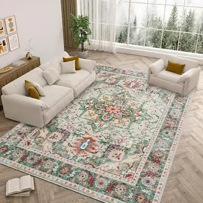 Vecarf Vintage Boho Medallion Retro Rug