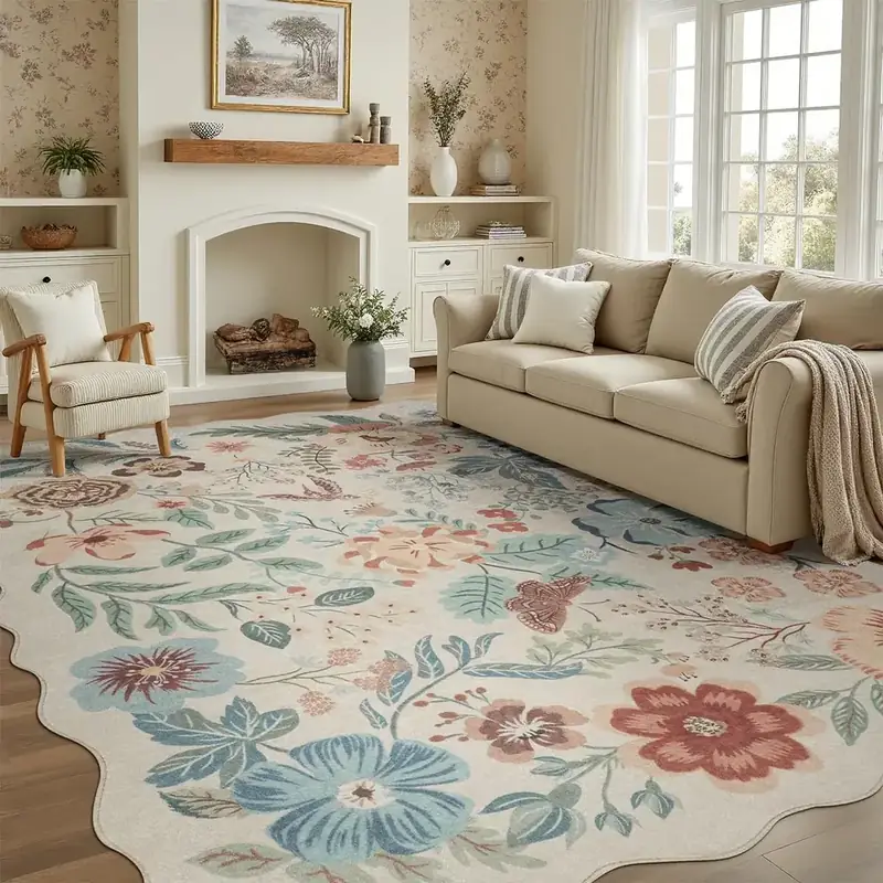 DCX Beige Vintage Floral Botanical Rug