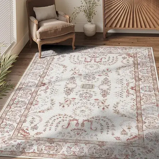 Neigeluo Beige Floral Vintage Forest Rug