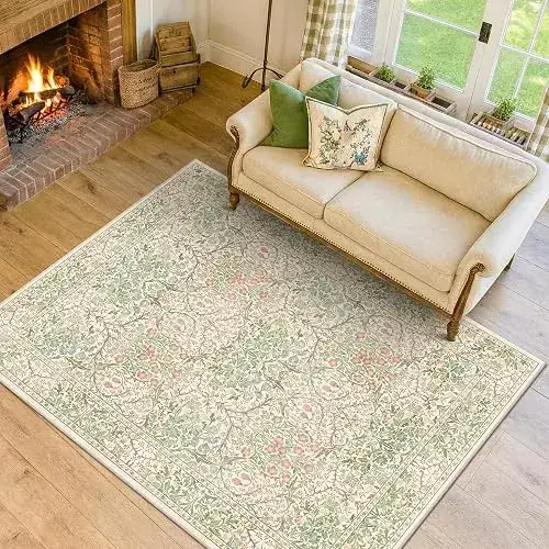 Hazo Haus Farmhouse Floor Brown Green Rug