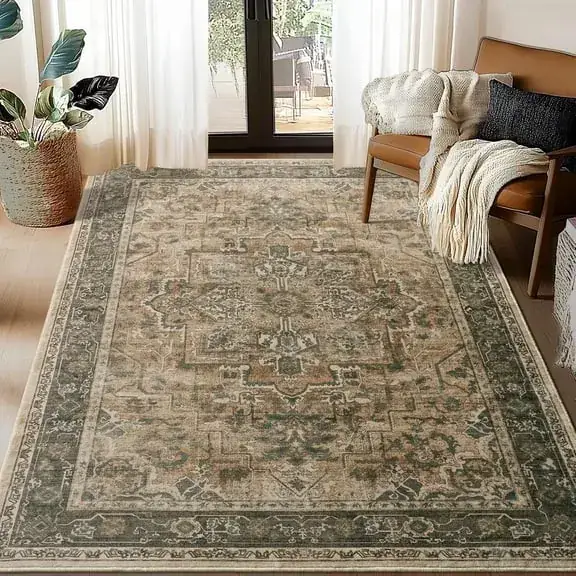 Clemile Vintage Distressed Medallion Carpets Rug — view 4