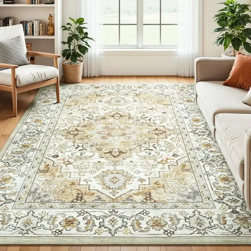 Lessymo Vintage Floral Medallion Beige Rug — view 2