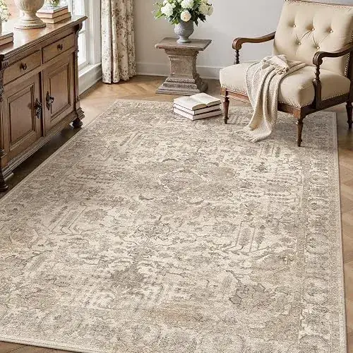 Lessymo Vintage Floral Medallion Beige Rug — view 3