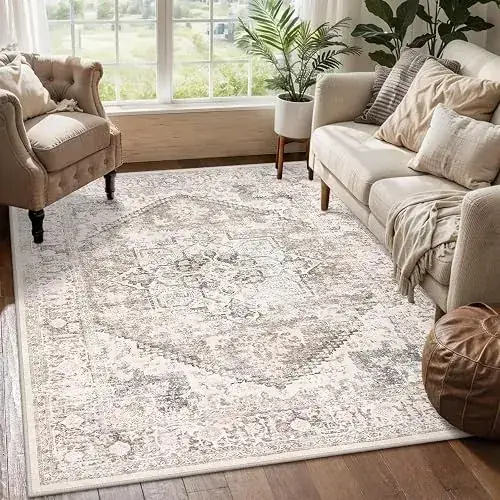 Lessymo Vintage Floral Medallion Beige Rug — view 4