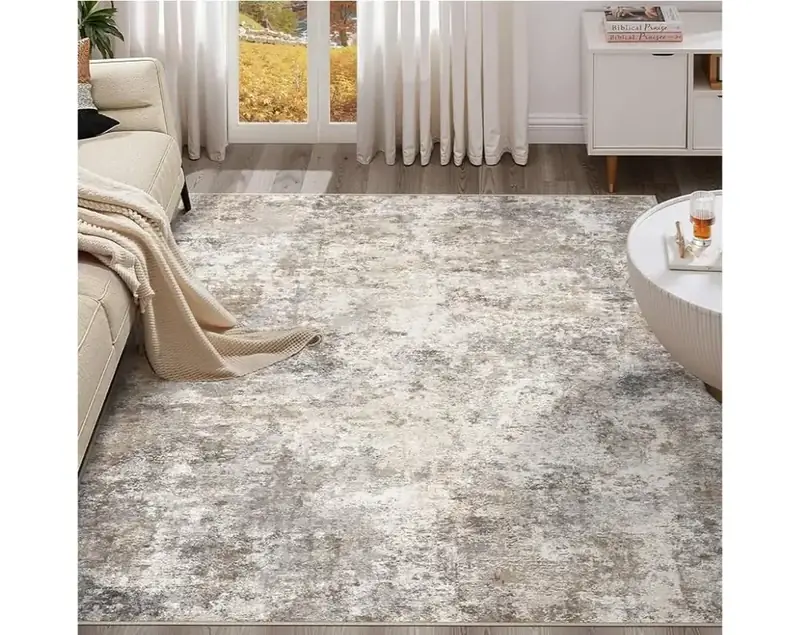 Byyvoo Square Neutral Abstract Low-pile Rug