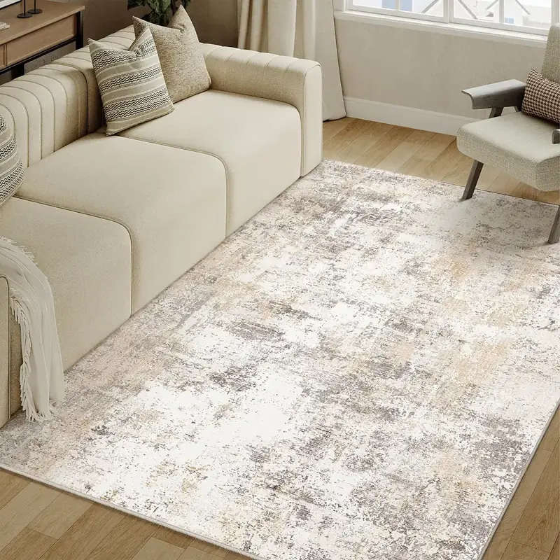 Byyvoo Square Neutral Abstract Low-pile Rug — view 4
