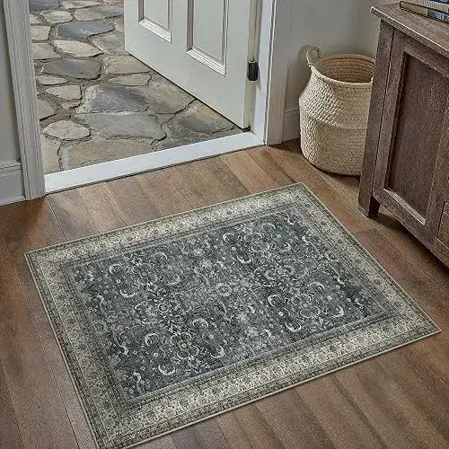Hugear Floral Black Beige 2×3 Rug