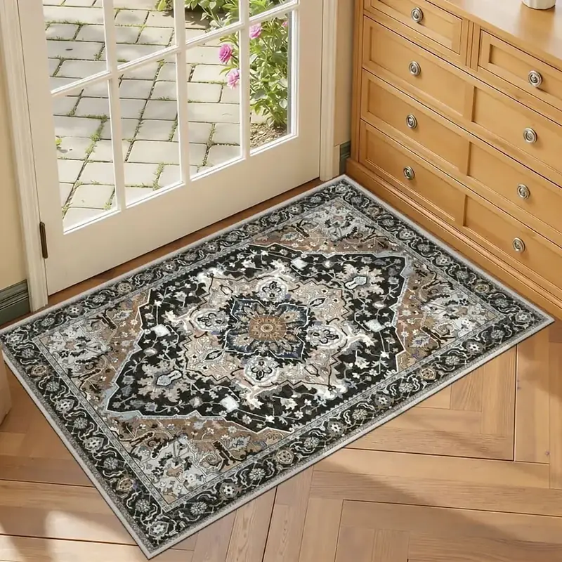 Hugear Floral Black Beige 2×3 Rug — view 4